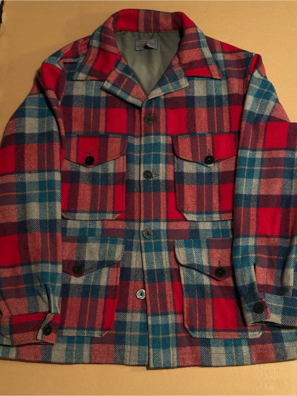 Vintage Pendleton Wool Hunting Jacket - Plaid Mackinaw Cruiser - XL Red